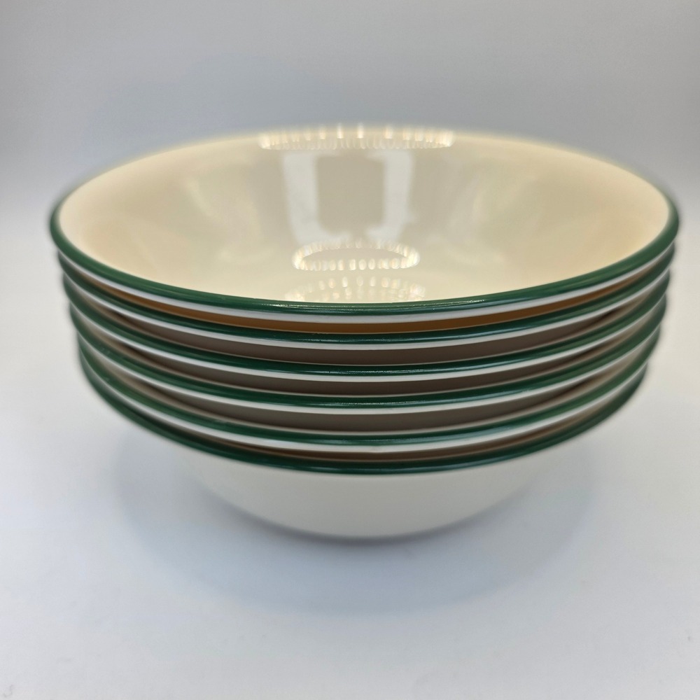 VTG Corelle Garden Home White Cereal Bowls Green Rim Set of 5 Made in USA